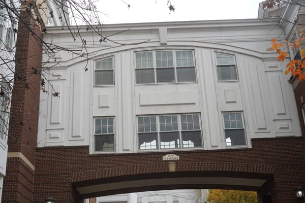 Exterior view of a building with architectural details