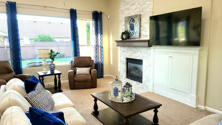 Bright common area with comfortable seating and decor