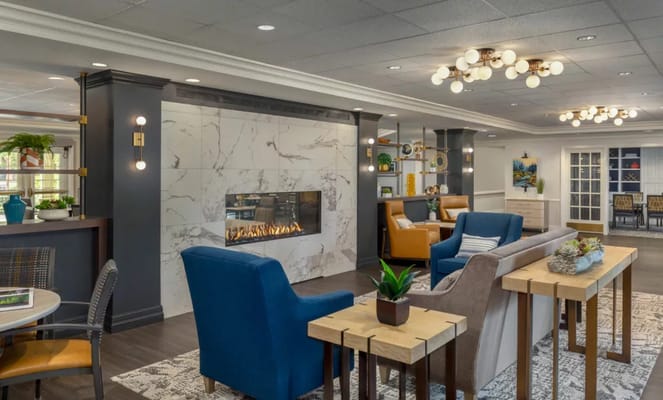 Bright and inviting common area with seating