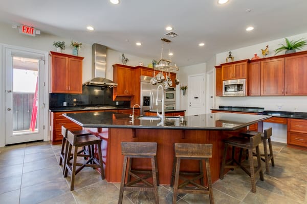 Modern assisted living kitchen with wooden cabinets