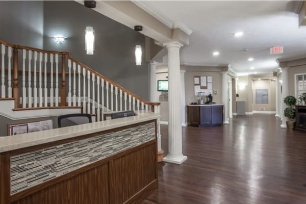 Interior view of a reception area with modern decor