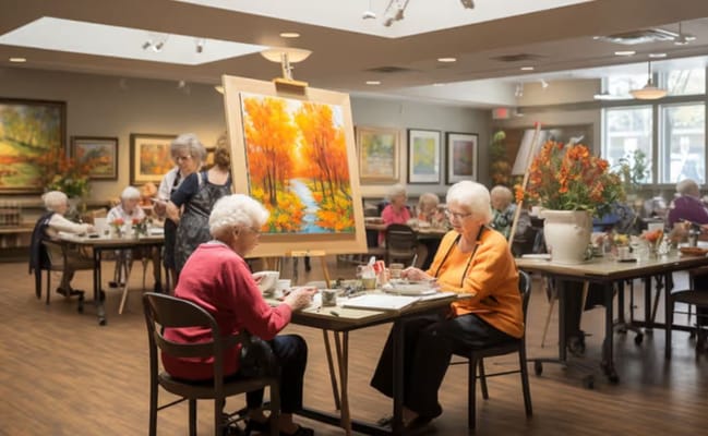 Residents engaged in an art activity in a communal space