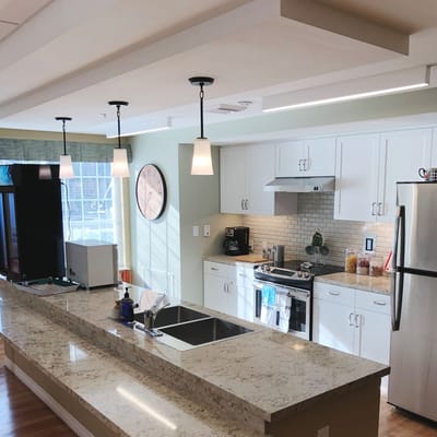 Bright kitchen area in a senior living facility
