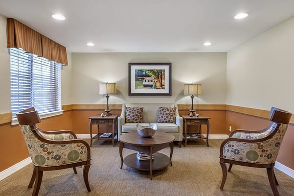 Comfortable common area with seating and decor