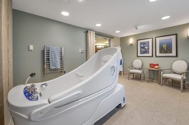 A therapy bathtub in a senior care facility interior
