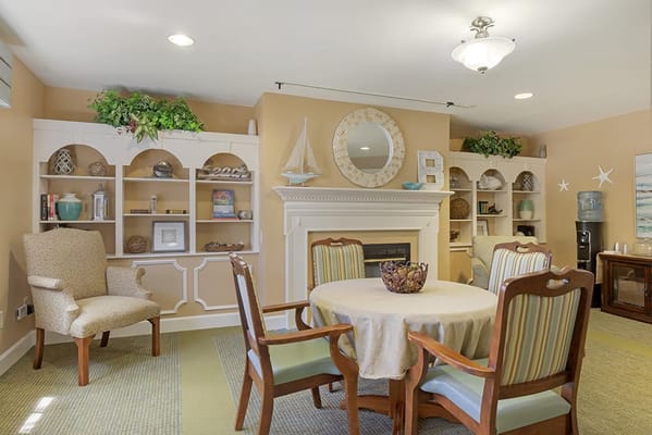 Bright common area with seating and decor