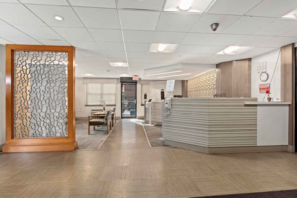 Interior view of the lobby area with reception