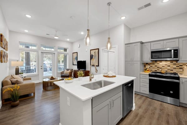 Bright interior of a modern kitchen and living area