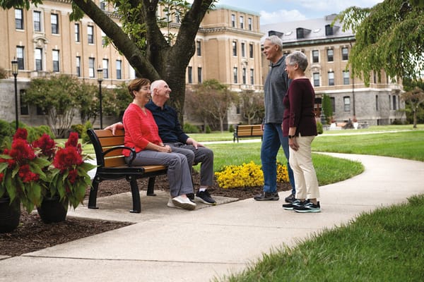 Residents chatting in a garden area