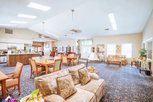 Bright and spacious common area with seating