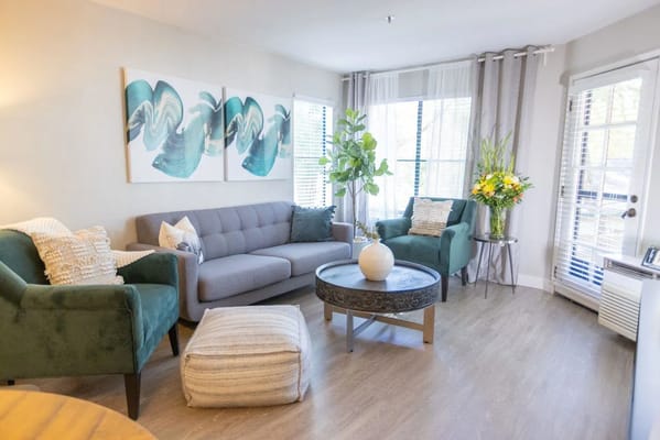 Cozy lounge area with modern furniture and decor