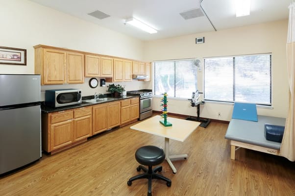 Interior view of a private resident kitchen space