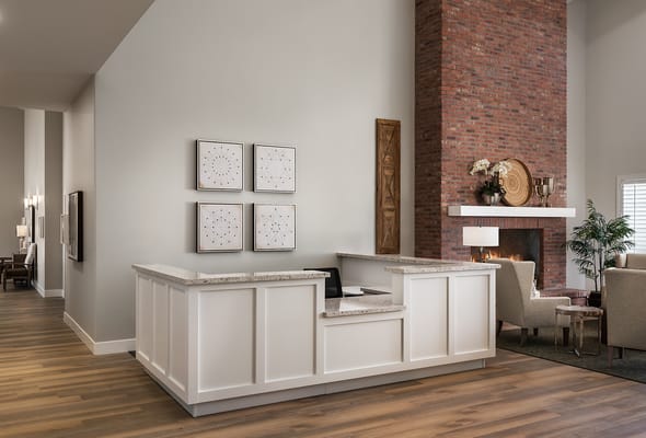 Interior view of the facility lobby with a reception area