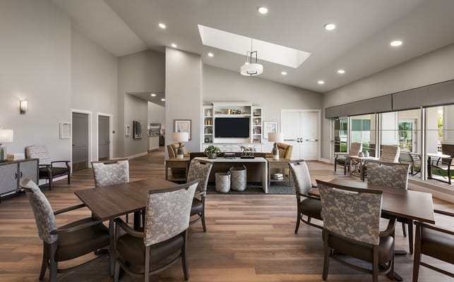 Bright and modern common area with seating