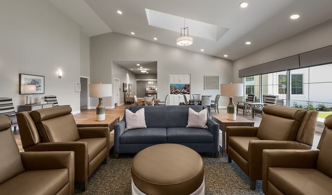 Interior view of a common area with seating