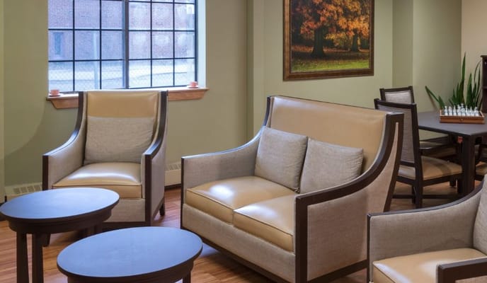 Comfortable lounge seating in a cozy area with natural light