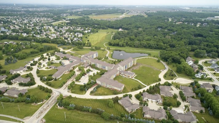 Aerial view of Deerfield Health Care Center and surrounding area