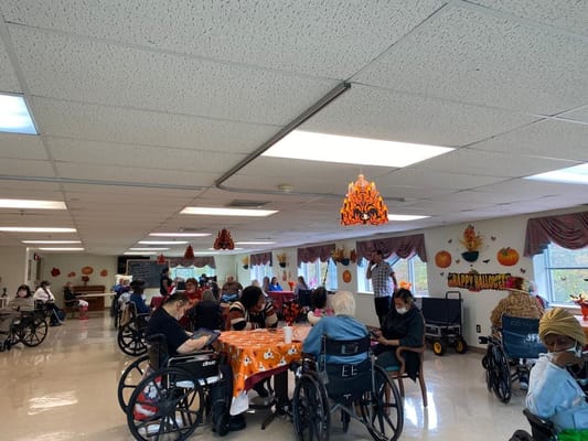 Residents engaged in activities in a common area