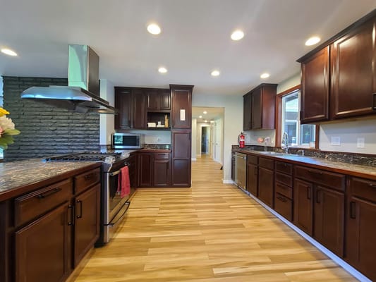 Modern kitchen interior with cabinets and appliances