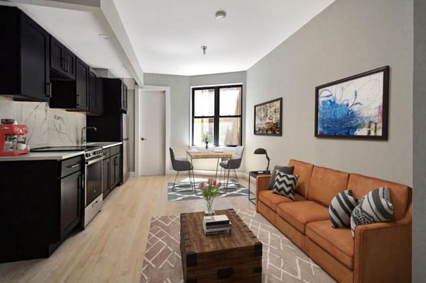 Brightly furnished interior of a living space