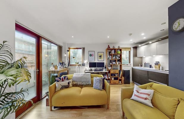 Bright and modern common area with seating and decor