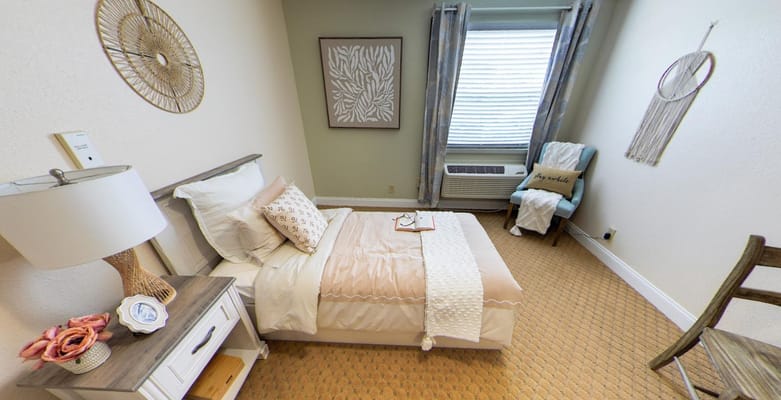 Cozy resident room with bed and decor