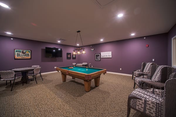 Interior common area with a billiards table