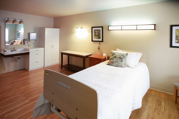 Comfortable bedroom with a hospital bed and furnishings