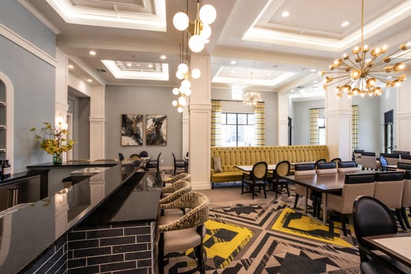 Interior view of a bright dining area with modern decor