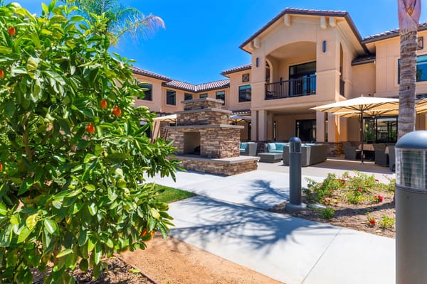 Outdoor patio area of a senior living facility