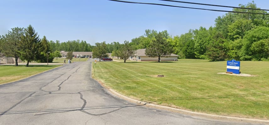 View of the main entrance of Luther Haus, a senior living facility.