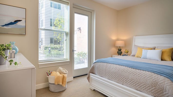 Well-decorated bedroom in a senior living community