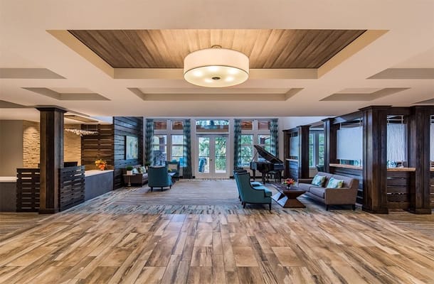 Interior view of a welcoming common area in a senior living facility