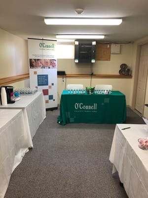 Setup for an event in a common area with refreshments