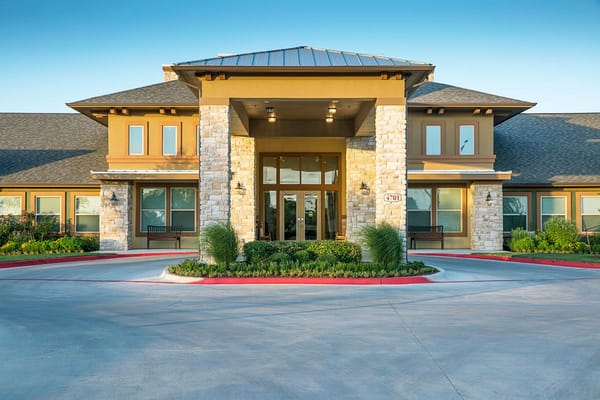 Front view of the main entrance of Orchard Park of Kyle