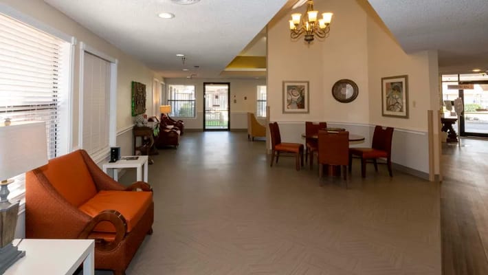 Common area in a senior living facility with seating