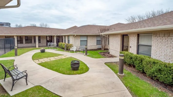 Courtyard area with walking paths and seating