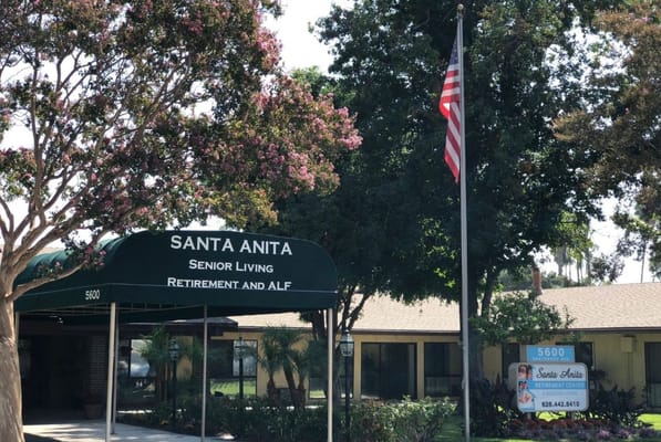 Entrance to Santa Anita Senior Living with signage