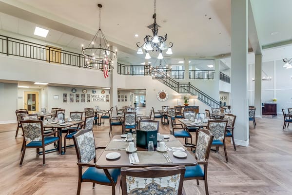 Dining room set for a meal in the facility