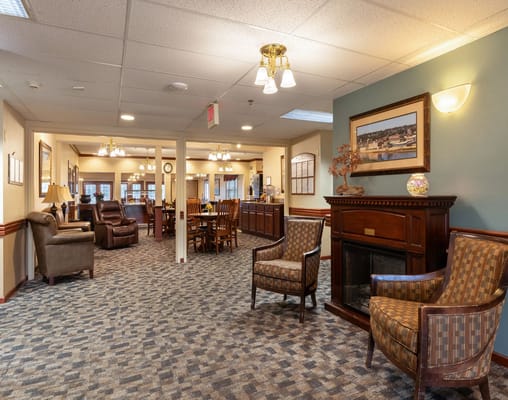 Spacious living room with comfortable seating and dining area.