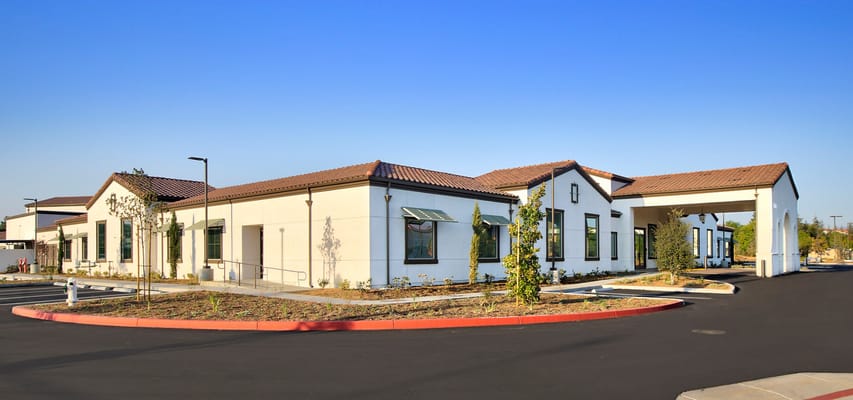 Exterior of Temecula Memory Care facility showcasing architecture and landscaping.