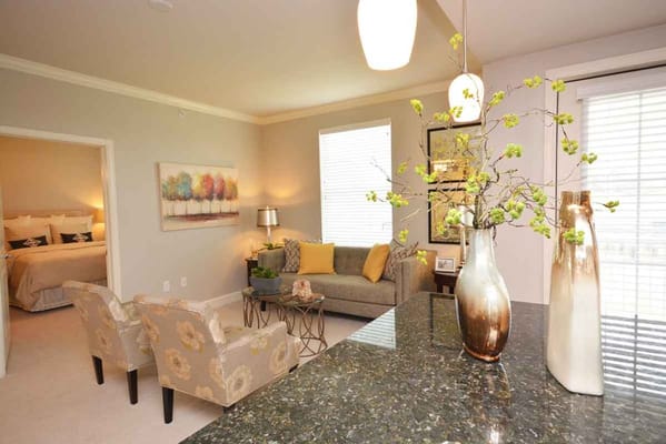 Living room with comfortable seating and decorative elements