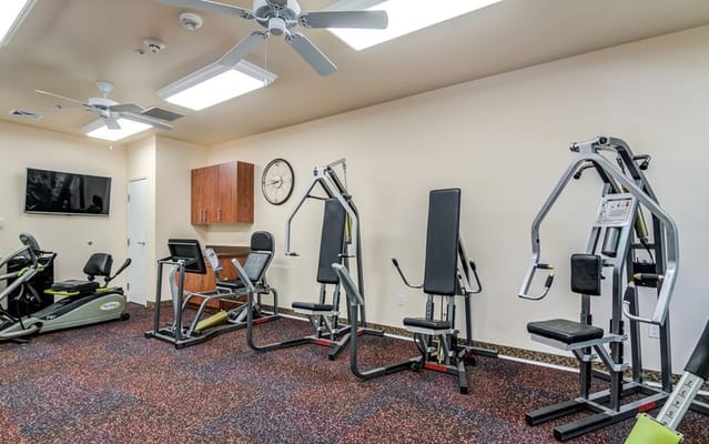 Fitness area with exercise equipment