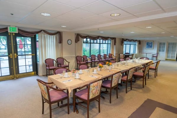 Bright dining room set for meal service
