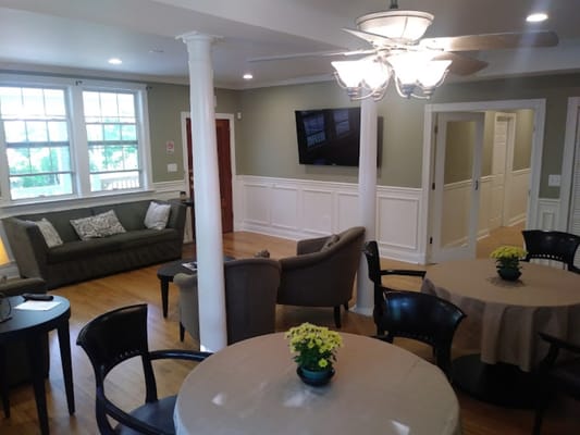 Interior view of a common area with seating