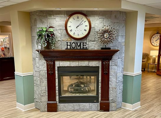 Fireplace with decorative elements and a clock