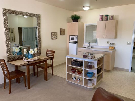Cozy kitchen area in a resident room