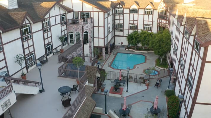 Aerial view of a pool area within the facility