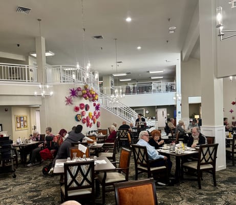 Residents enjoying brunch in the dining room
