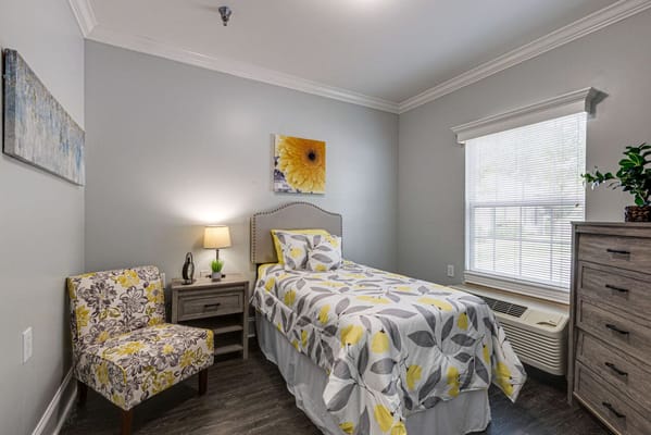 Cozy private resident room with floral decor